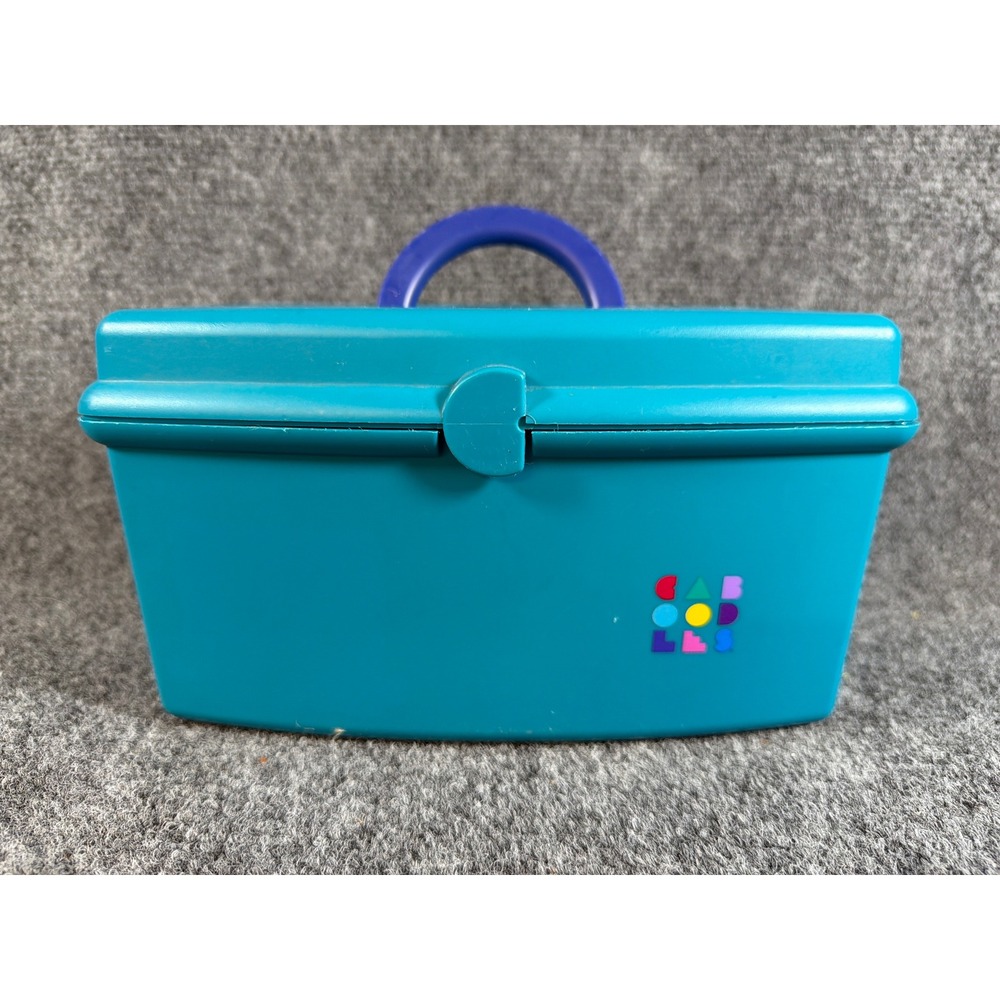 Vintage Caboodles Makeup Case Teal Blue Purple Handle Retro 90s Cosmetic Box